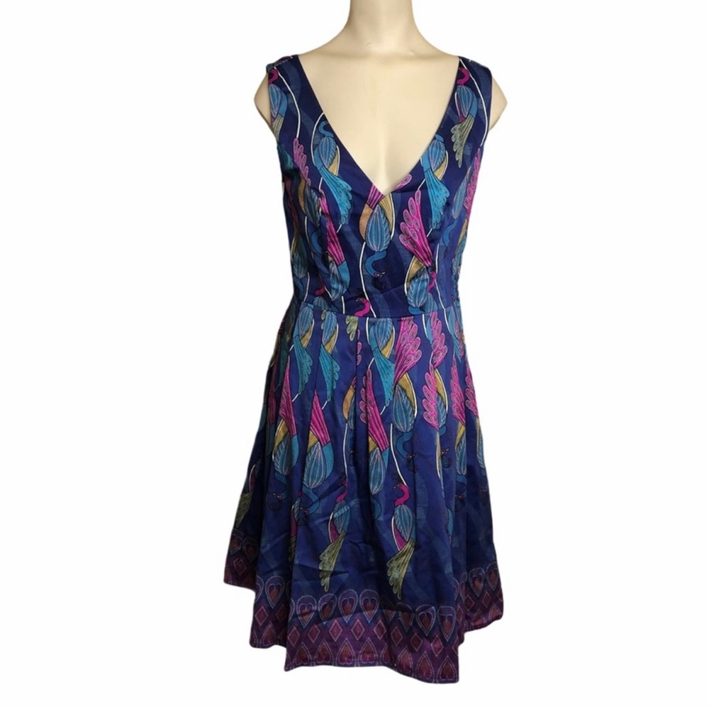 ModCloth Bijou Joys A-Line Dress Peacock Print